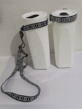 Tumbler Bottle Set with Black & White Patterned Strap (Set of 2) - Xcaret